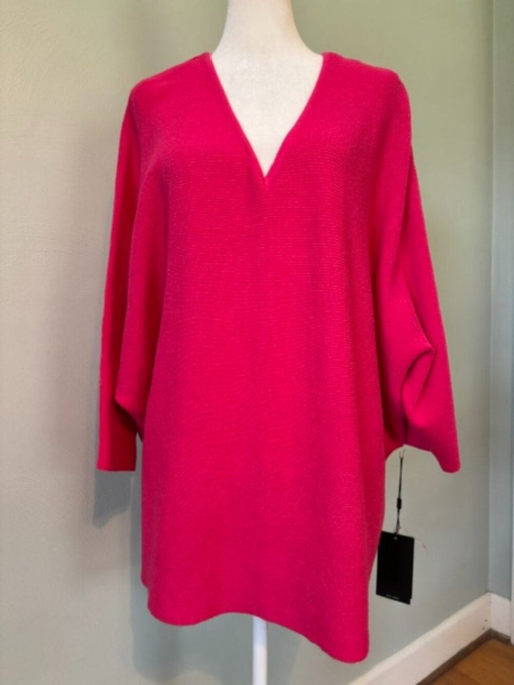 NWT Cyrus Hot Pink V-Neck Dolman Sleeve Waffle Knit Sweater Size 3X